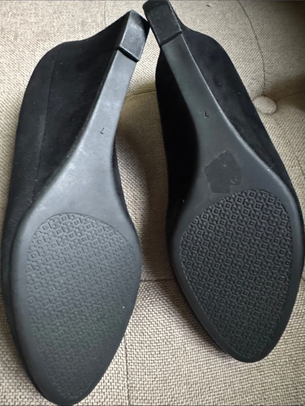 Tory Burch Black Suede Logo Cap-Toe Flats with Gold Medallions